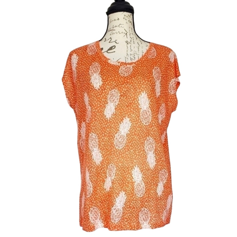 Christian Siriano Womens Linen Button Back Top Pineapple Print Beach Summer‎ XL